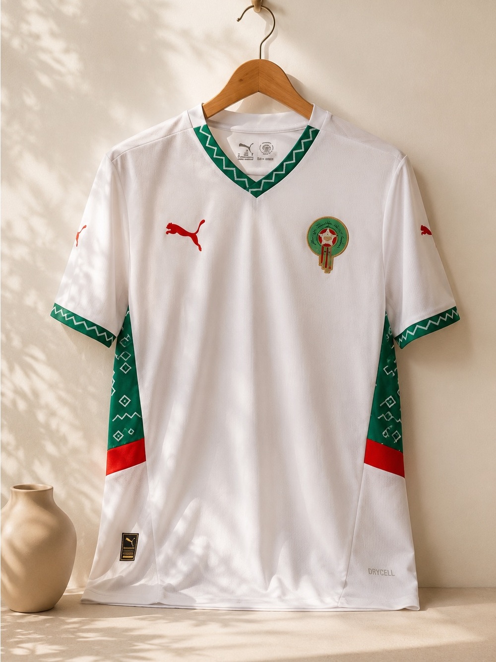 Puma White Football Jersey with Green and Red Accents Morocco